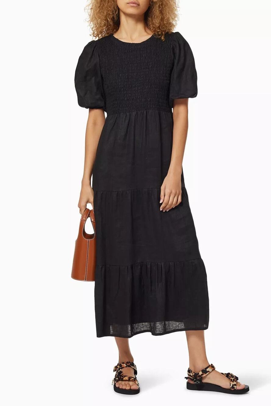 Faithfull The Brand Alberte Smocked Linen Midi Dress - XS